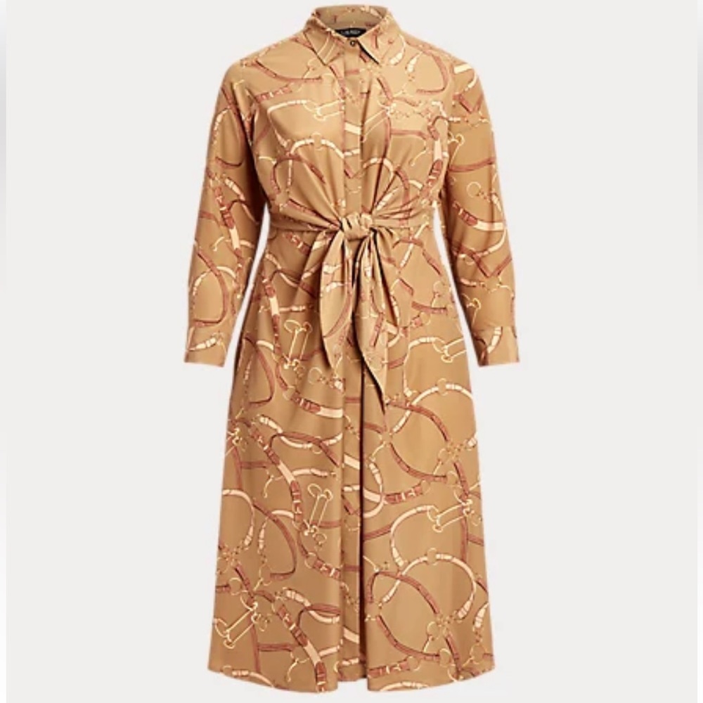 Lauren Ralph Lauren Belting Print Tie Front Crepe Shirtdress size 18 - item 3